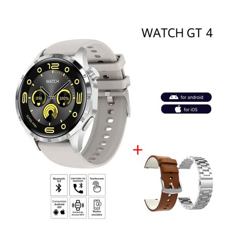 Smartwatch GT4 Pro Plus Triple Correa Alta Gama Silver