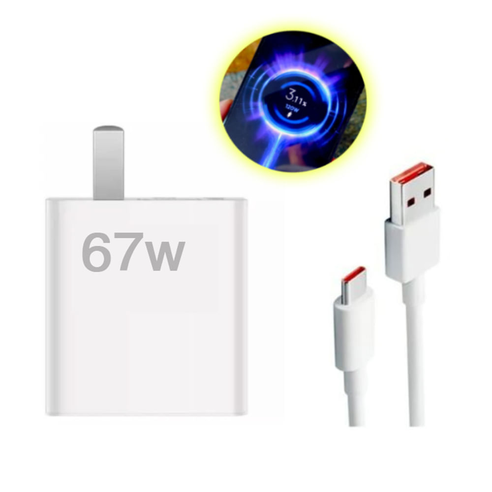 Cargador Genéricos para Xiaomi 67W con Carga Rápida y Segundero Cable Tipo Redmi