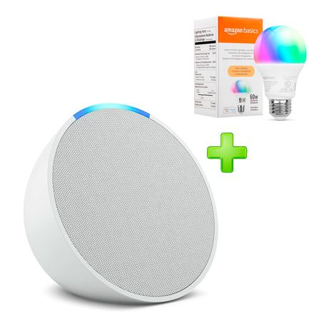 Pack Echo Pop Parlante Inteligente Alexa Blanco + Foco Amazon Basics 60W