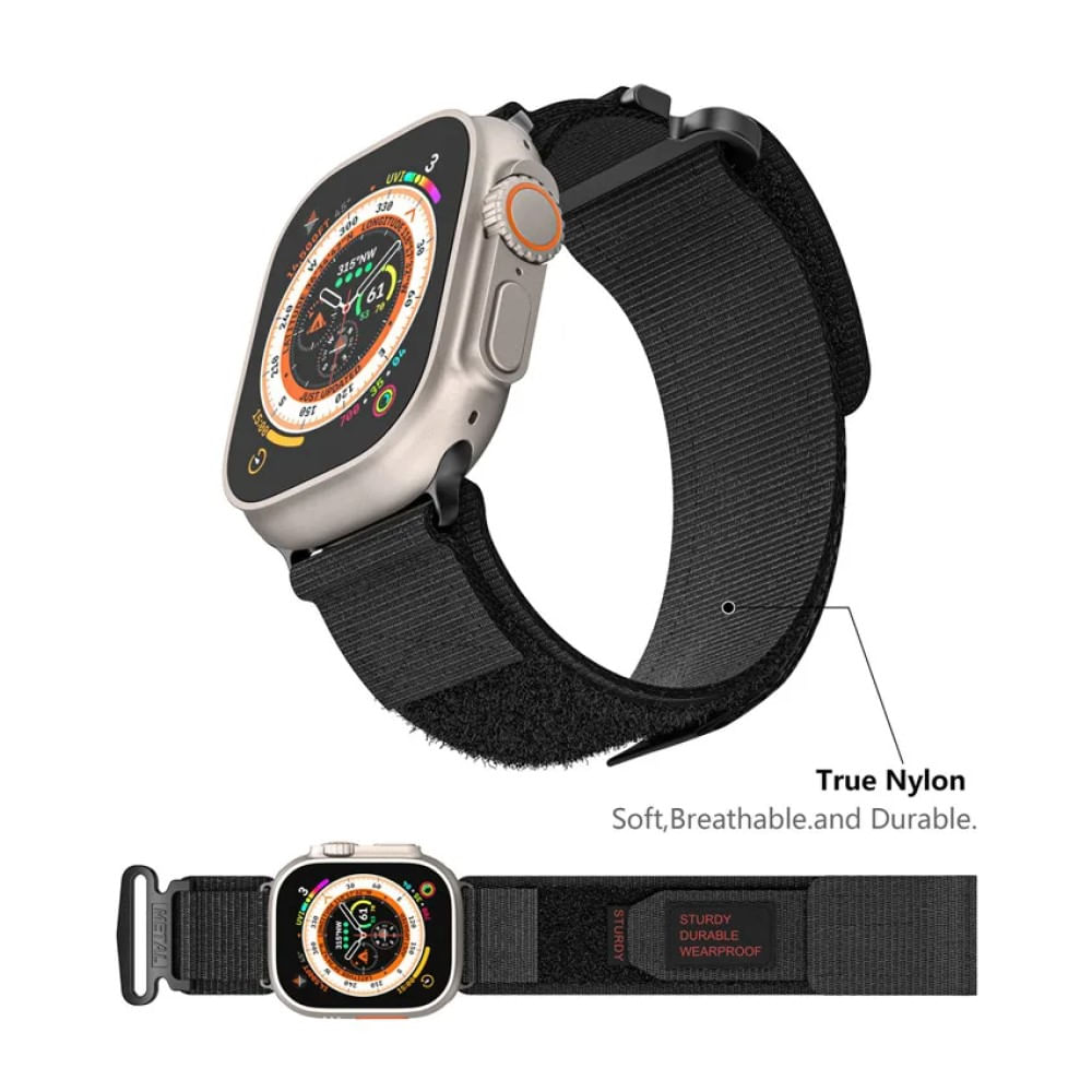 Correa De Nailon Deportiva Para Apple Watch 42-44-45-49mm – Negro