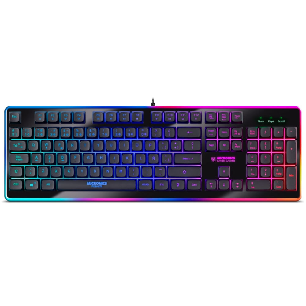 Teclado Gamer Micronics Fisher K801 Alambrico USB Iluminación RGB Rainbow Color negro