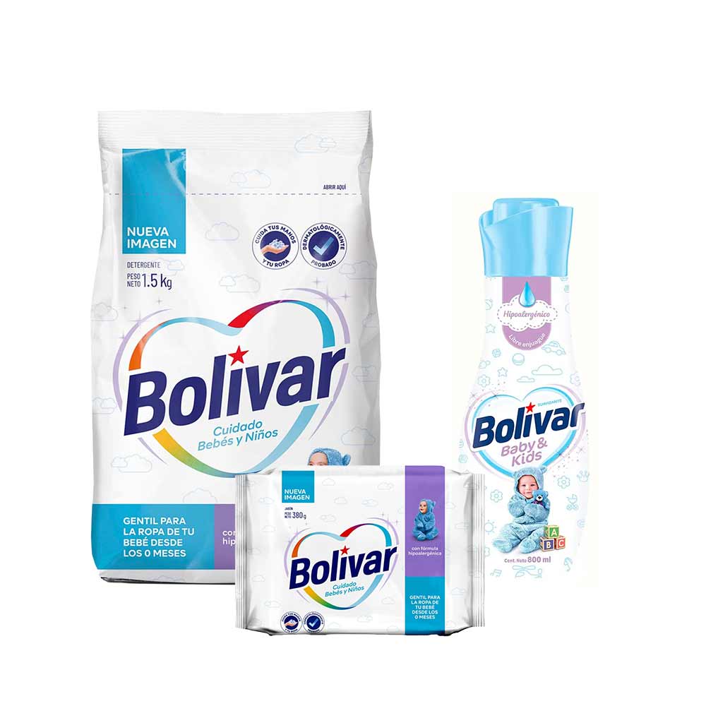 Pack BOLIVAR Detergente Polvo Baby Kids Bolsa 1.5Kg + Jabón 
