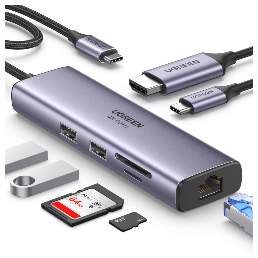 Adaptador USB Hub Ugreen 7 en 1 tipo C 4K 60HZ