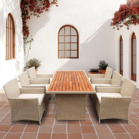 Set de Terraza Orange Cardenas: Mesa Comedor + 6 Sillas Acero/Ratán Beige