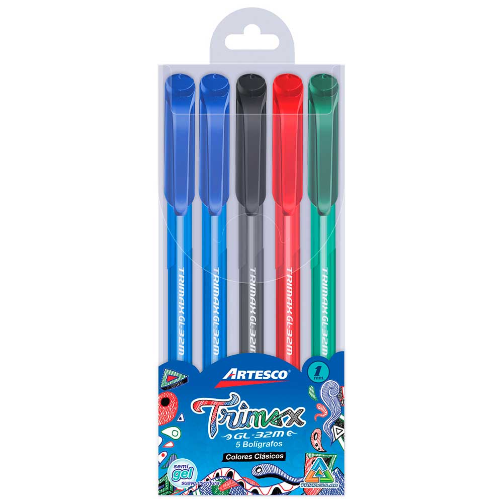 Estuche Lapiceros ARTESCO Trimax GL32m Clasic Colors 5un