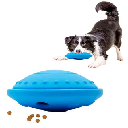 DISCO DISPENSADOR DE COMIDA PARA PERROS Y GATOS DE GOMA AZUL