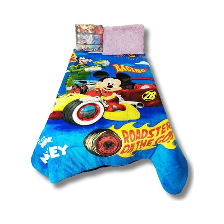 Edredón 2 Plazas Piel de Ángel Color Azul Estampado de Carreras