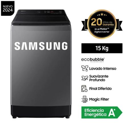 Lavadora Samsung Ecobubble Wa15Cg5441Bdpe 15Kg Gris Oscuro