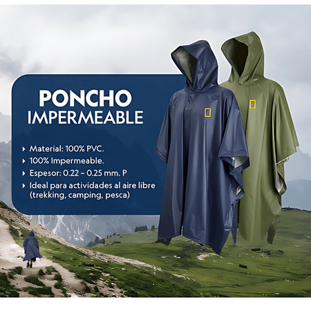 Poncho Azul  Impermeable Para Lluvia Trekking Senderismo Natgeo Poncho Azul Impermeable Para Lluvia Trekking Senderismo Natgeo