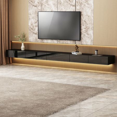 Mesa de TV Flotante 65” Bárbara Ventitas Home Color Negro Brillante