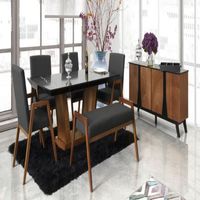 Comedor Dmuebles 4 sillas + banca + aparador Calella - Gris oscuro