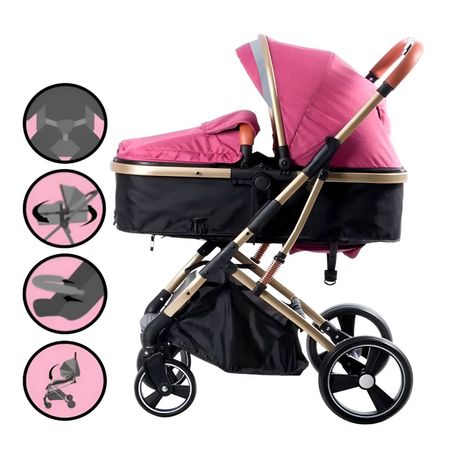 Coche Ebaby SATURNO  Cuna Moisés de Lujo Rosado