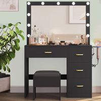 Tocador + Banco + Espejo Lindsay Ventitas Home Color Negro