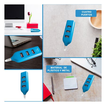 Hub Moderno de 4 Puertos Usb 2.0 Turquesa Y+Papel de Regalo