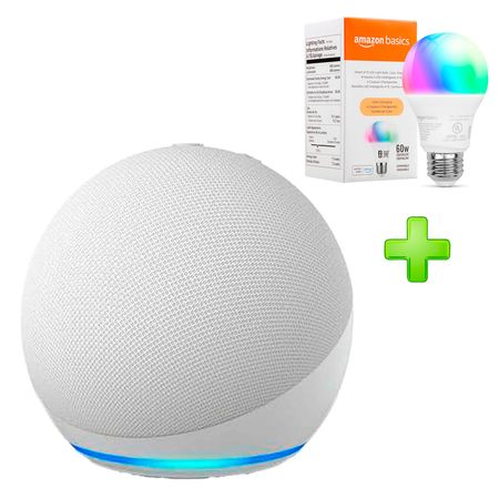 Pack Echo Dot 5ta Gen Alexa Gracier White Blanco + Foco Amazon Basics 60W