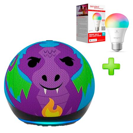 Pack Echo Dot para Niños 5ta Gen Alexa Dragón Morado + Foco Sengled 60W 1-PK