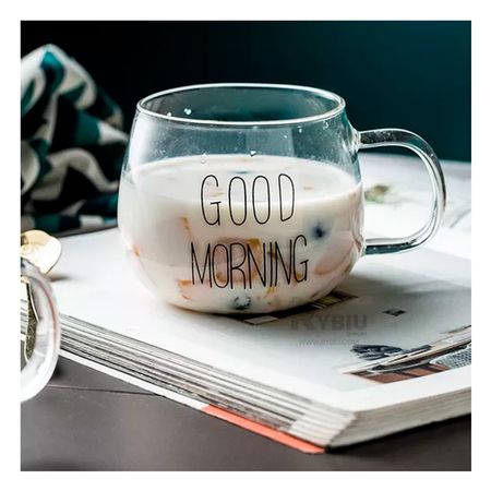 Taza con Asa Good Morning Transparente Y+Papel de Regalo