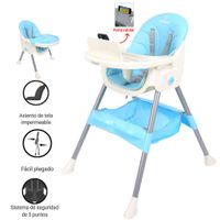 Silla de Comer Baby Kits 1036 Plegable Doble bandeja STEPS Celeste