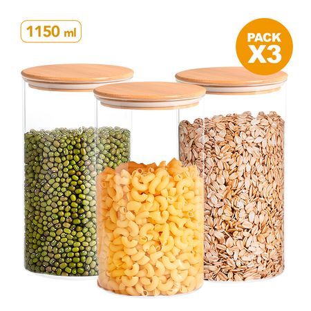 Pack x3 Frasco Hermético Táper de Cocina 1150 ML Circular H65