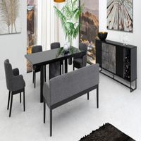 Comedor Dmuebles 4 sillas + banqueta Geo - Gris/Negro