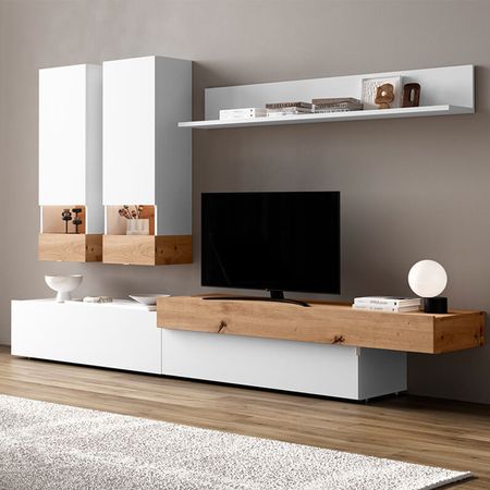 Mesa de TV Flotante 75” Georgia Ventitas Home Color Blanco y Rovere