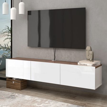 Mesa de TV Flotante 65” Lucile Ventitas Home Color Blanco Brillante y Gales