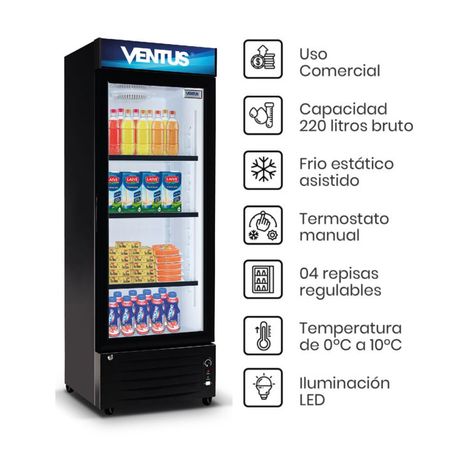 Vitrina Ventus Visi cooler 1 puerta Lg-220led 220 litros Negro