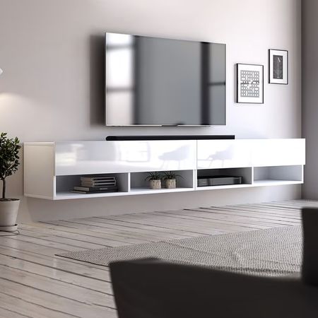 Mesa de TV Flotante 75” Miranda Ventitas Home Color Blanco Brillante Mesa de TV Flotante 90” Miranda Ventitas Home Color Blanco Brillante