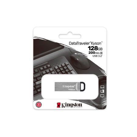 Unidad flash Kingston DataTraveler Kyson DTKN - 128GB - USB 3.2 (Gen 1) Tipo A - Plata - 200MB/s Rea