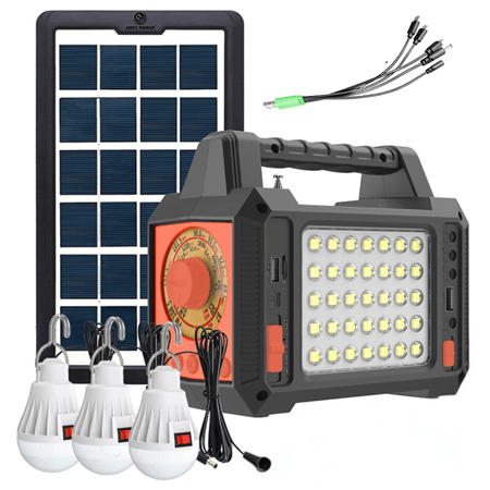 Parlante Bluetooth Radio FM + Panel Solar + 3 Focos + Linterna TYT-521