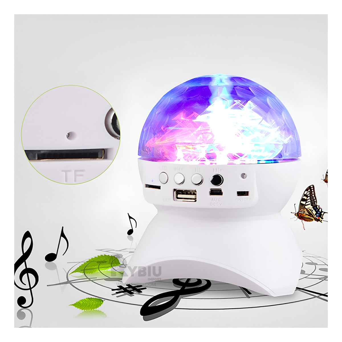 Bocina Giratoria con Luces Led y Bocina Blanco Y+Stickers