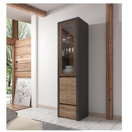 Vitrina Multiusos TU MESITA Yerson color Negro/Marrón 2 puertas 1 cajón