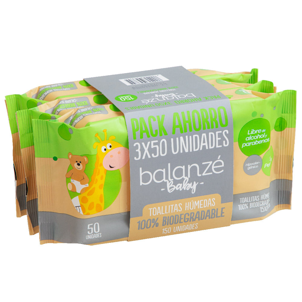 Toallitas Húmedas BALANZÉ BABY Biodegradables Pack 3 x 50un