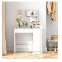Tocador Moderno TU MESITA Praga color Blanco 1 cajón 1 puerta mas espejo