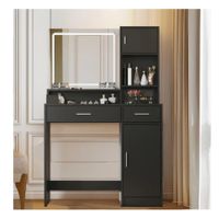 Tocador Moderno TU MESITA Icarus color Negro 2 cajones 2 puertas espejo LED