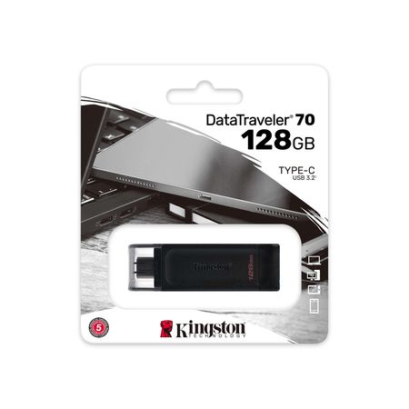 Unidad flash Kingston DataTraveler 70 DT70 - 128GB - USB 3.2 (1 Gen) Tipo C - Negro