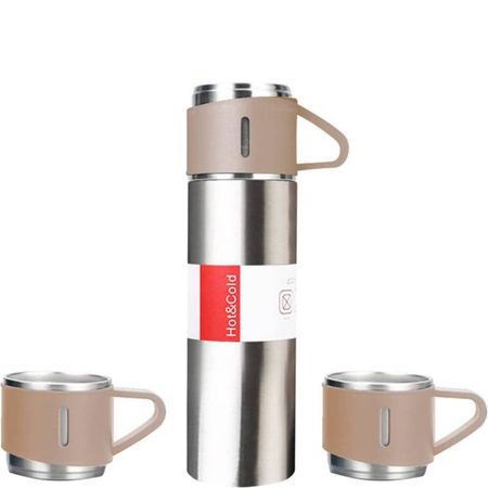 Set de 4 piezas Termo de Acero Inoxidable con Tazas Beige