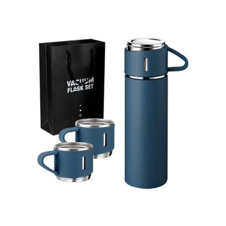 Set de 4 piezas Termo de Acero Inoxidable con Tazas Azul