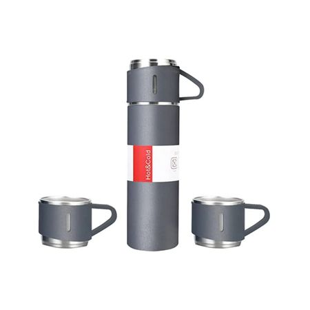 Set de 4 piezas Termo de Acero Inoxidable con Tazas Gris