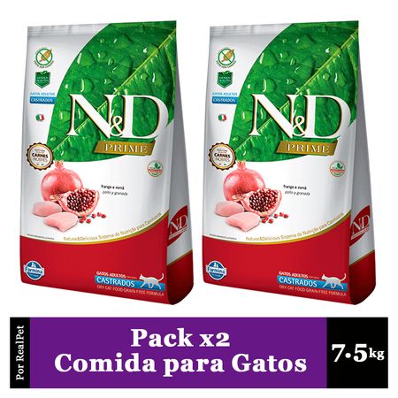 Pack x2 Comida para Gato Castrado N&D Pollo y Granada 7.5 kg