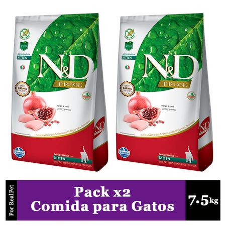 Pack x2 Comida de Gatitos Kitten N&D Pollo y Granada 7.5 kg