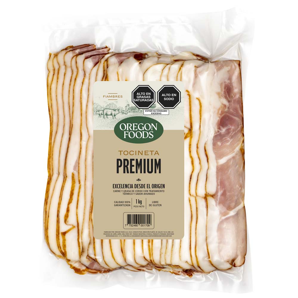 Tocineta Premium OREGON FOODS Paquete 1kg