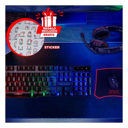 Kit Completo Gamer 4 en 1 con Luces Multicolor Y+Stickers