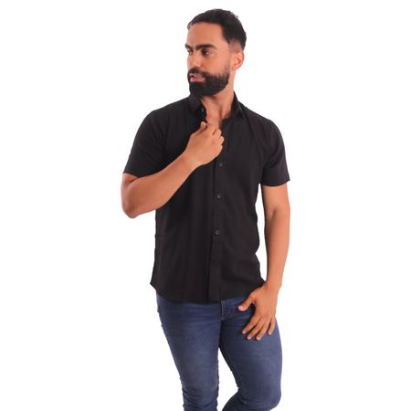 Camisa Bonaparte Manga Corta Lino Hombre Talla S Negro