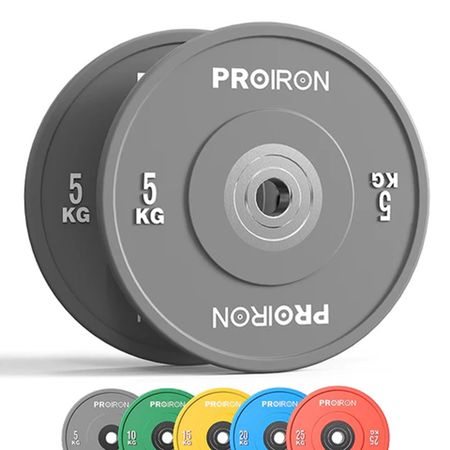 Par de Discos Olímpicos Calibrados para Powerlifting de Caucho PROIRON - 5kg Gris Par de Discos Olímpicos Calibrados para Powerlifting de Caucho PROIRON de 5KG - Gris