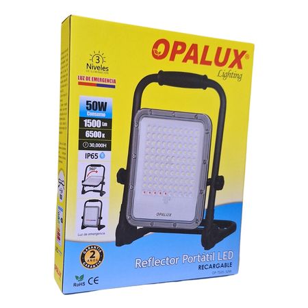 Reflector Opalux 50w Recargable Para Exteriores Ip65 100 Leds