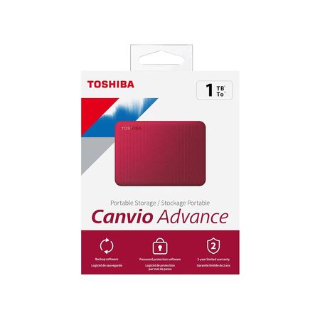 Disco Duro Pórtatil Toshiba Canvio Advance HDTCA10XR3AA - Externo - 1TB - Rojo - USB 3.0