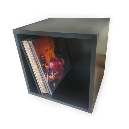 Caja Apilable para Discos de Vinilo en Melamina Negro 18mm