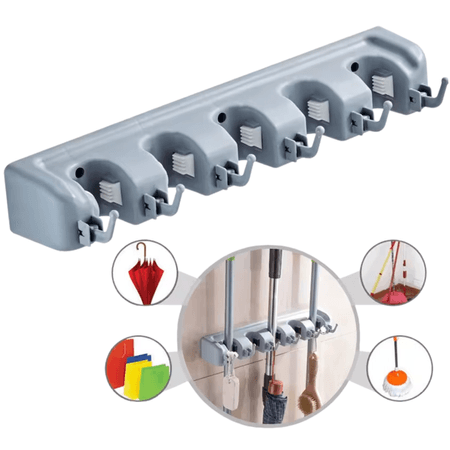 Porta Escobas Soporte Organizador 6 Ganchos 5 Ranuras JX-S03