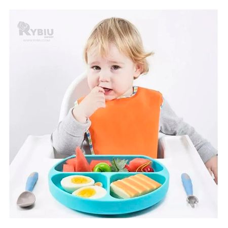 Plato de Silicona de 3 Divisiones para Bebe en Color Celeste